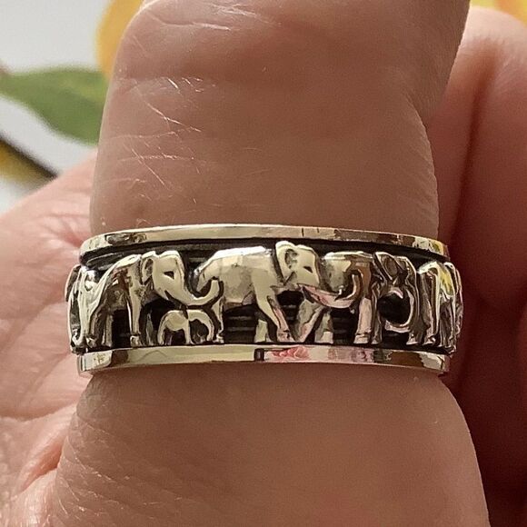 STERLING SILVER 925 UNISEX EMBOSSED ELEPHANT SPINNER RING SIZE US 10.5 - Picture 2 of 8